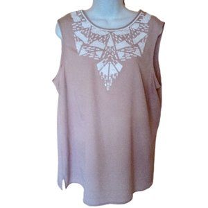 Beige White Sequined Tank Blouse Top  ---